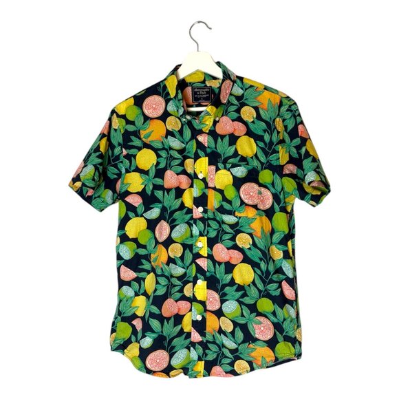 Abercrombie & Fitch Citrus Fruit Short Sleeve Button Down Cotton Shirt Size S - Picture 8 of 8